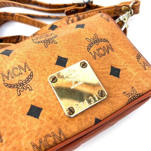 MCM Mini Visetos Crossbody Bag Micro Purse Monogram Cognac Camel Logo Tan - Picture 6 of 13
